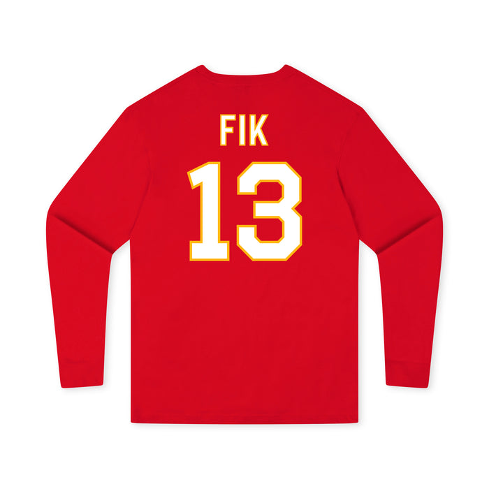 Back angle of the Danny Fik MAS Kansas City Wheelchair Football Amplife Youth Red Long Sleeve T-Shirt against a white background