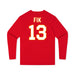 Back angle of the Danny Fik MAS Kansas City Wheelchair Football Amplife Youth Red Long Sleeve T-Shirt against a white background