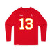 Front angle of the Danny Fik MAS Kansas City Wheelchair Football Amplife Youth Red Long Sleeve T-Shirt against a white background