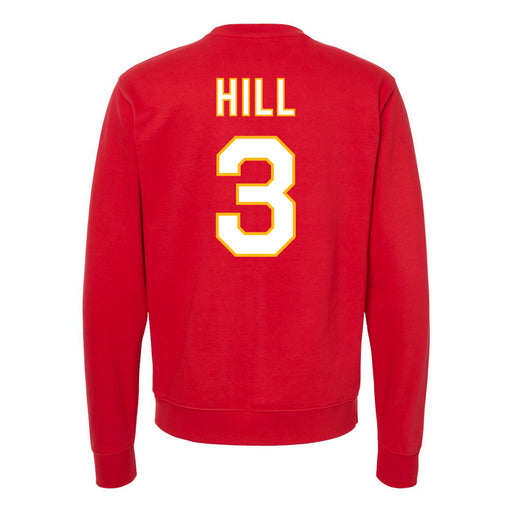 Back angle of the Donte Hill MAS Kansas City Wheelchair Football Amplife Red Crewneck Sweatshirt against a white background