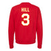 Back angle of the Donte Hill MAS Kansas City Wheelchair Football Amplife Red Crewneck Sweatshirt against a white background