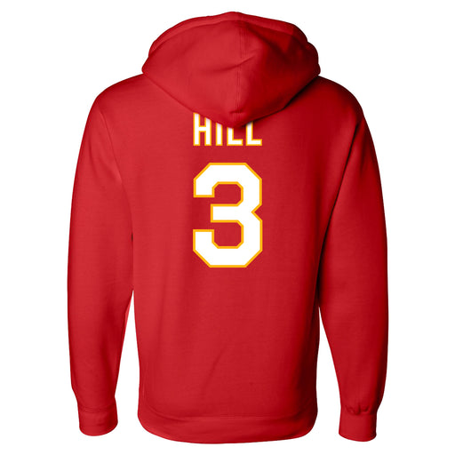 Back angle of the Donte Hill MAS Kansas City Wheelchair Football Amplife Red Hoodie against a white background