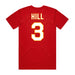 Back angle of the Donte Hill MAS Kansas City Wheelchair Football Amplife Red T-Shirt against a white background