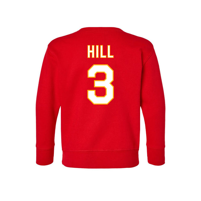 Back angle of the Donte Hill MAS Kansas City Wheelchair Football Amplife Toddler Red Crewneck Sweatshirt against a white background