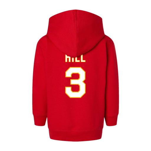 Back angle of the Donte Hill MAS Kansas City Wheelchair Football Amplife Toddler Red Hoodie against a white background