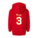 Back angle of the Donte Hill MAS Kansas City Wheelchair Football Amplife Toddler Red Hoodie against a white background