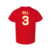 Back angle of the Donte Hill MAS Kansas City Wheelchair Football Amplife Toddler Red T-Shirt against a white background
