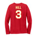 Back angle of the Donte Hill MAS Kansas City Wheelchair Football Amplife Women's Red Long Sleeve T-Shirt against a white background