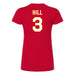 Back angle of the Donte Hill MAS Kansas City Wheelchair Football Amplife Women's Red Slim T-Shirt against a white background