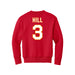 Back angle of the Donte Hill MAS Kansas City Wheelchair Football Amplife Youth Red Crewneck Sweatshirt against a white background