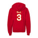 Back angle of the Donte Hill MAS Kansas City Wheelchair Football Amplife Youth Red Hoodie against a white background