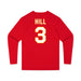Back angle of the Donte Hill MAS Kansas City Wheelchair Football Amplife Youth Red Long Sleeve T-Shirt against a white background