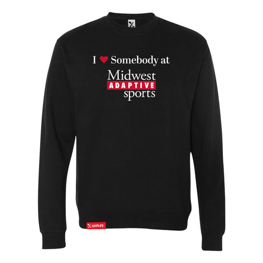 MAS Kansas City Wheelchair Football I Love Somebody at MAS Black Crewneck Sweatshirt on a white background