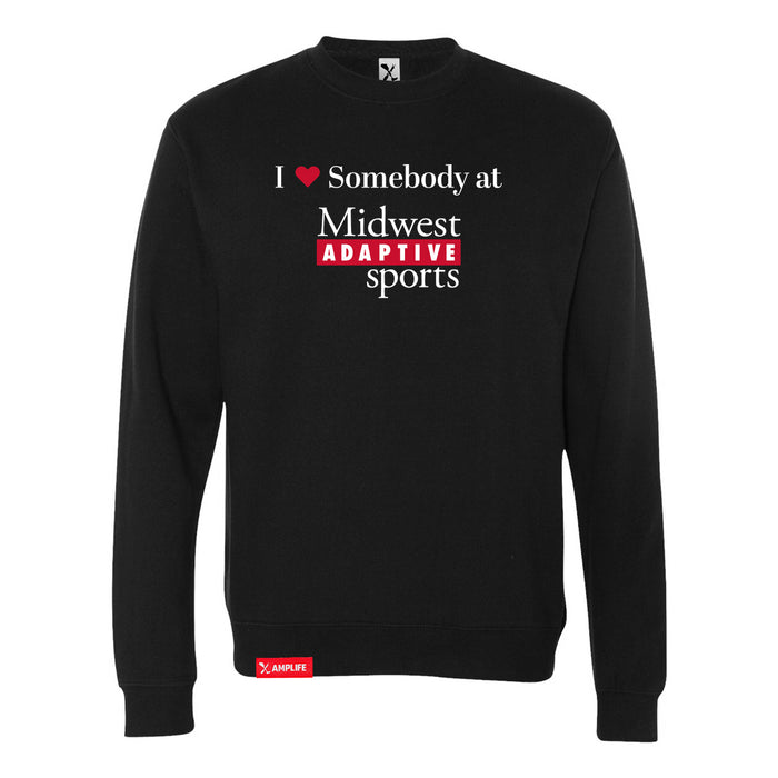 MAS Kansas City Wheelchair Football I Love Somebody at MAS Black Crewneck Sweatshirt on a white background