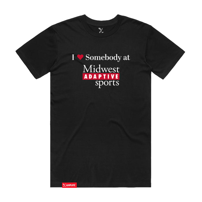MAS Kansas City Wheelchair Football I Love Somebody at MAS Black T-Shirt on a white background