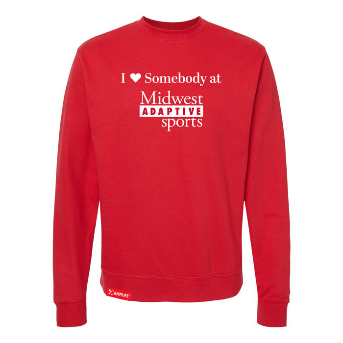 MAS Kansas City Wheelchair Football I Love Somebody at MAS Red Crewneck Sweatshirt on a white background