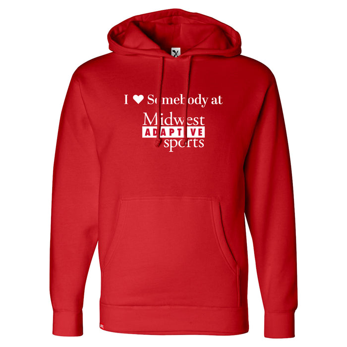 MAS Kansas City Wheelchair Football I Love Somebody at MAS Red Hoodie on a white background