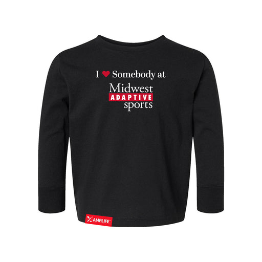 MAS Kansas City Wheelchair Football I Love Somebody at MAS Toddler Black Long Sleeve T-Shirt on a white background