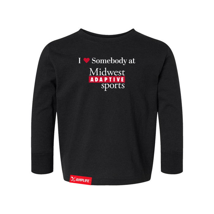 MAS Kansas City Wheelchair Football I Love Somebody at MAS Toddler Black Long Sleeve T-Shirt on a white background