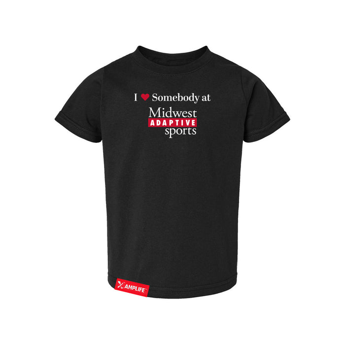 MAS Kansas City Wheelchair Football I Love Somebody at MAS Toddler Black T-Shirt on a white background