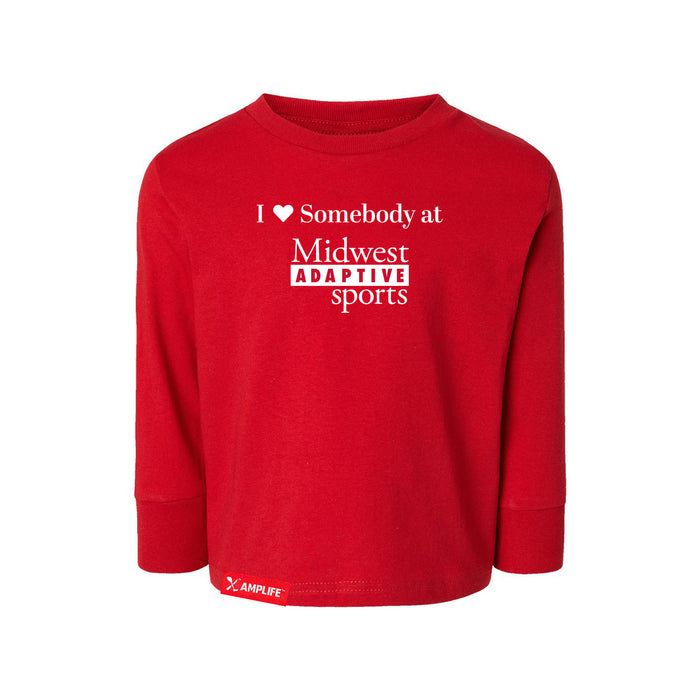MAS Kansas City Wheelchair Football I Love Somebody at MAS Toddler Red Long Sleeve T-Shirt on a white background