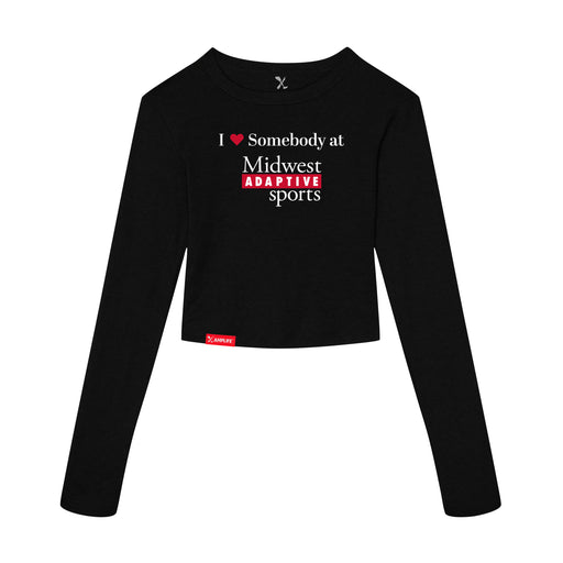 MAS Kansas City Wheelchair Football I Love Somebody at MAS Women's Black Crop Long Sleeve T-Shirt on a white background