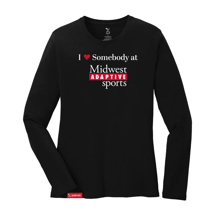 MAS Kansas City Wheelchair Football I Love Somebody at MAS Women's Black Long Sleeve T-Shirt on a white background