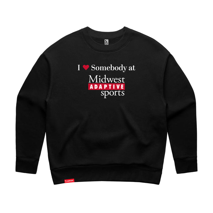 MAS Kansas City Wheelchair Football I Love Somebody at MAS Women's Black Modern Crewneck Sweatshirt on a white background