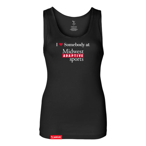 MAS Kansas City Wheelchair Football I Love Somebody at MAS Women's Black Slim Micro Rib Tank Top on a white background