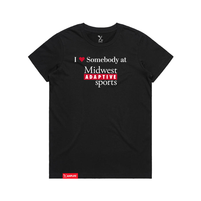 MAS Kansas City Wheelchair Football I Love Somebody at MAS Women's Black T-Shirt on a white background