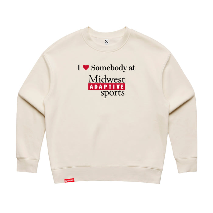 MAS Kansas City Wheelchair Football I Love Somebody at MAS Women's Ecru Modern Crewneck Sweatshirt on a white background