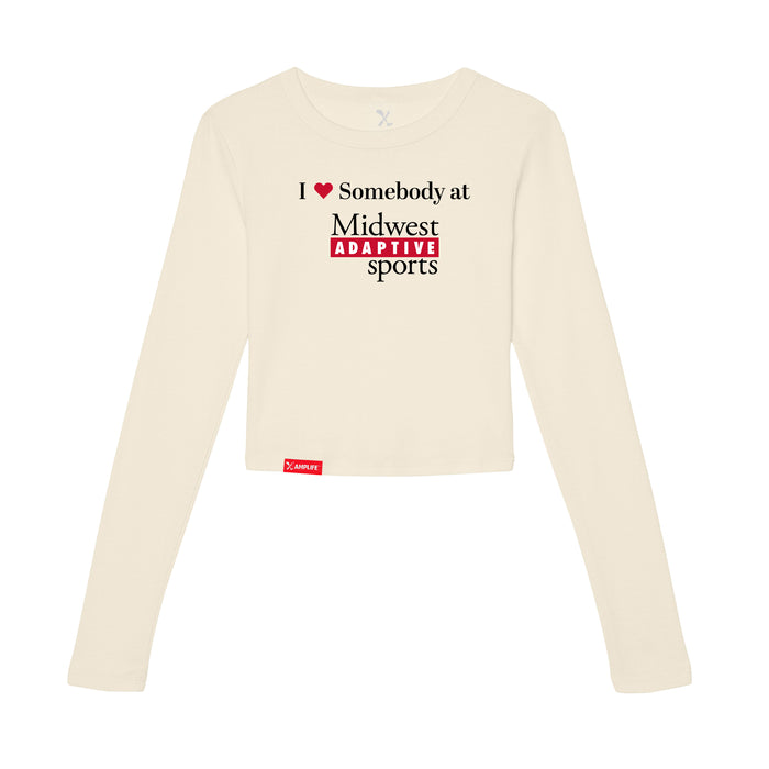 MAS Kansas City Wheelchair Football I Love Somebody at MAS Women's Natural Crop Long Sleeve T-Shirt on a white background