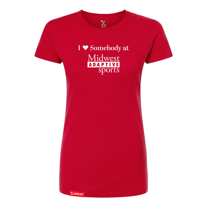 MAS Kansas City Wheelchair Football I Love Somebody at MAS Women's Red Slim T-Shirt on a white background