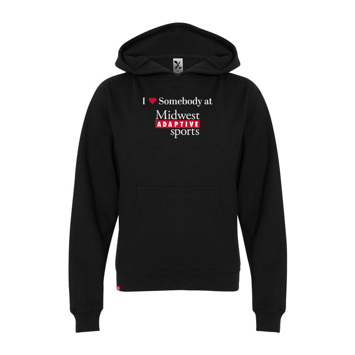 MAS Kansas City Wheelchair Football I Love Somebody at MAS Youth Black Hoodie on a white background