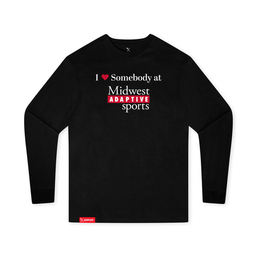 MAS Kansas City Wheelchair Football I Love Somebody at MAS Youth Black Long Sleeve T-Shirt on a white background