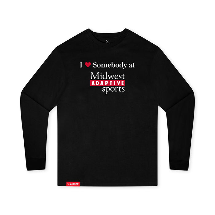 MAS Kansas City Wheelchair Football I Love Somebody at MAS Youth Black Long Sleeve T-Shirt on a white background