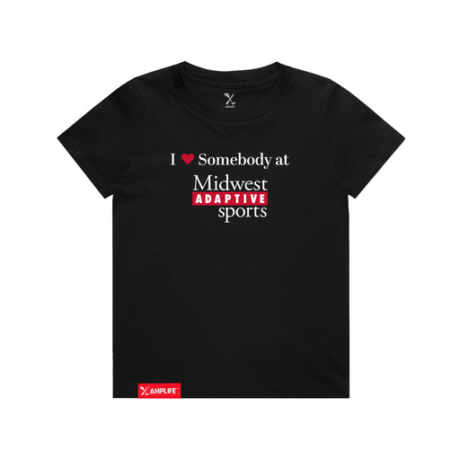 MAS Kansas City Wheelchair Football I Love Somebody at MAS Youth Black T-Shirt on a white background