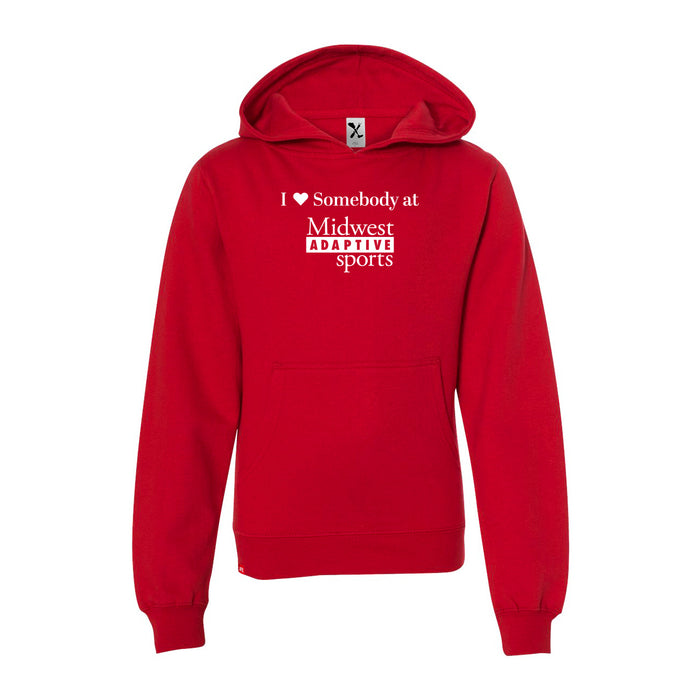 MAS Kansas City Wheelchair Football I Love Somebody at MAS Youth Red Hoodie on a white background