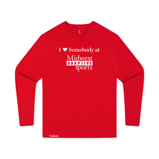 MAS Kansas City Wheelchair Football I Love Somebody at MAS Youth Red Long Sleeve T-Shirt on a white background