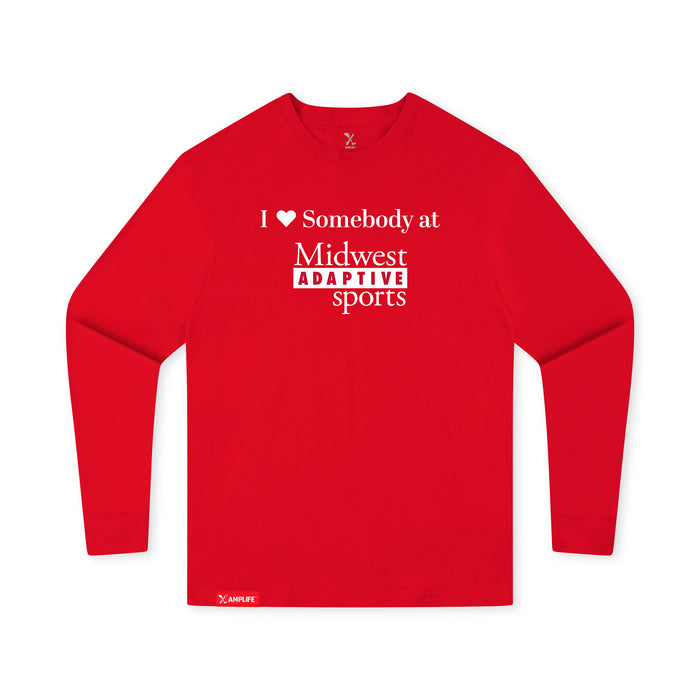 MAS Kansas City Wheelchair Football I Love Somebody at MAS Youth Red Long Sleeve T-Shirt on a white background