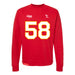 Front angle of the Jason Loftiss MAS Kansas City Wheelchair Football Amplife Red Crewneck Sweatshirt against a white background