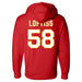 Back angle of the Jason Loftiss MAS Kansas City Wheelchair Football Amplife Red Hoodie against a white background