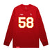 Front angle of the Jason Loftiss MAS Kansas City Wheelchair Football Amplife Red Long Sleeve T-Shirt against a white background
