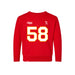 Front angle of the Jason Loftiss MAS Kansas City Wheelchair Football Amplife Toddler Red Crewneck Sweatshirt against a white background