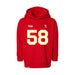 Front angle of the Jason Loftiss MAS Kansas City Wheelchair Football Amplife Toddler Red Hoodie against a white background