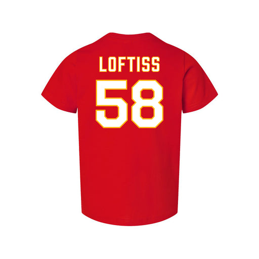 Back angle of the Jason Loftiss MAS Kansas City Wheelchair Football Amplife Toddler Red T-Shirt against a white background