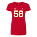 Front angle of the Jason Loftiss MAS Kansas City Wheelchair Football Amplife Women's Red Slim T-Shirt against a white background