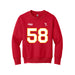 Front angle of the Jason Loftiss MAS Kansas City Wheelchair Football Amplife Youth Red Crewneck Sweatshirt against a white background