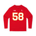 Front angle of the Jason Loftiss MAS Kansas City Wheelchair Football Amplife Youth Red Long Sleeve T-Shirt against a white background