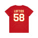 Back angle of the Jason Loftiss MAS Kansas City Wheelchair Football Amplife Youth Red T-Shirt against a white background